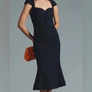 NWT Anthropologie | Cecily Fit & Flare Button Front Sweetheart Dress Black | XS